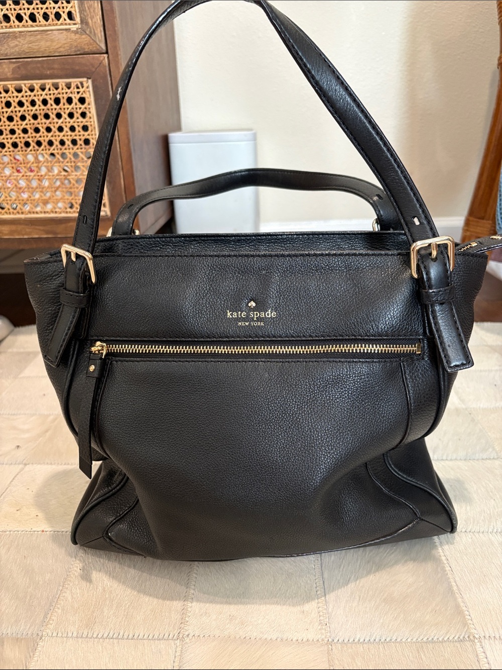 kate spade Black Pebbled Leather Shoulder Bag with Gold Hardware